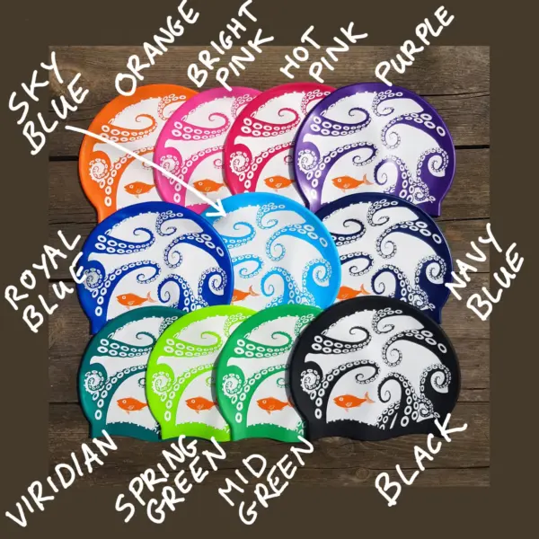 Tentacle Heads - Nancy Farmer swim hat / swim cap with octopus and fish (or no fish). Open water swimming, pool swimming, swimmer gift - Image 2